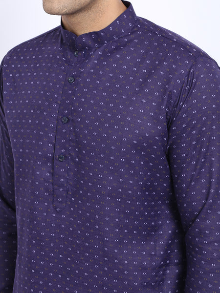 Printed Blue Cotton Kurta with Churidar Pajama by Treemoda