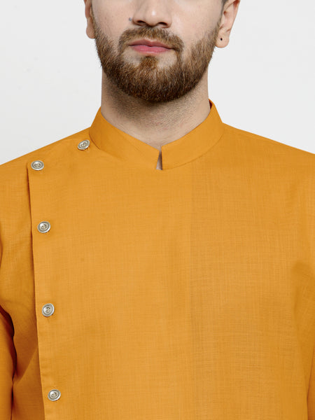 Designer Mustard Yellow Linen Kurta For Men By Treemoda