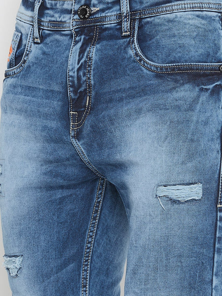 Men Blue Slim Fit Distressed stretchable Jeans