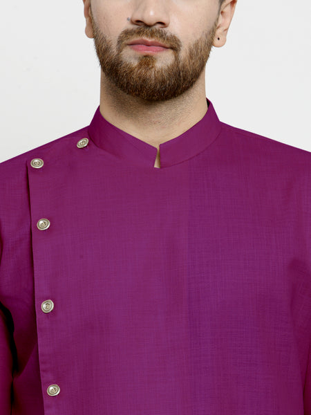 Designer Purple Linen Kurta With White Aligarh Pajama For Men By Treemoda