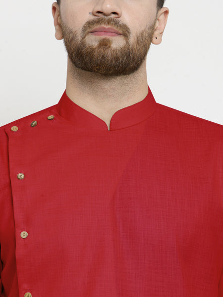 Designer Red Linen Kurta For Men By Treemoda