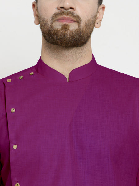 Designer Purple Linen Kurta With White Aligarh Pajama For Men By Treemoda