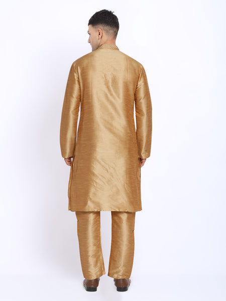Embellished Golden Brocade Kurta with Aligarh Pajama by Treemoda