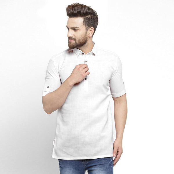 Designer White Short Lenin Kurta for Men by TREEMODA