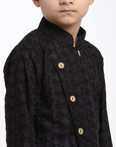Lucknowi Chikankari Cotton Kurta Pajama Set For Boys/Kids By Treemoda|Black| Kurta Pajama Set