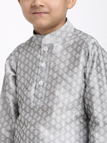 Brocade Kurta Pajama Set For Boys/Kids By Treemoda|Silver Grey| Kurta Pajama Set