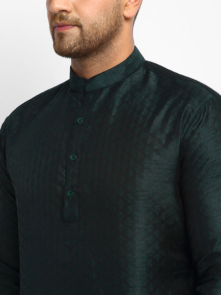 Embellished Brocade Bottle Green Kurta With Aligarh Pajama Set by Treemoda