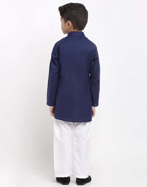 Linen Designer Kurta Pajama Set For Boys/Kids By Treemoda|Navy Blue| Kurta Pajama Set