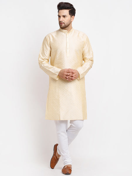 Treemoda Ethnic Brocade Beige Kurta Pajama With Brocade Maroon Nehru Jacket For Men