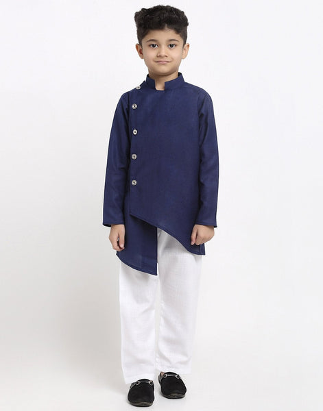 Linen Designer Kurta Pajama Set For Boys/Kids By Treemoda|Navy Blue| Kurta Pajama Set