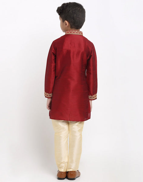 Brocade Kurta Pajama Set For Boys/Kids By Treemoda|Red| Kurta Pajama Set