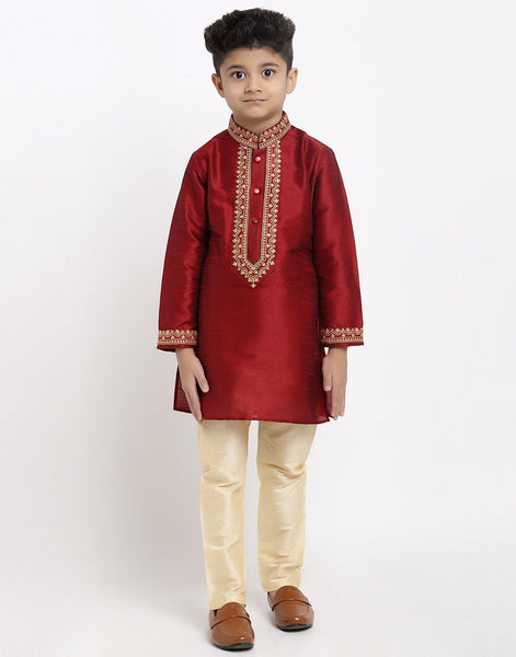 Brocade Kurta Pajama Set For Boys/Kids By Treemoda|Red| Kurta Pajama Set