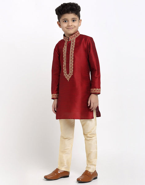 Brocade Kurta Pajama Set For Boys/Kids By Treemoda|Red| Kurta Pajama Set