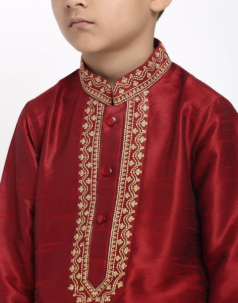 Brocade Kurta Pajama Set For Boys/Kids By Treemoda|Red| Kurta Pajama Set