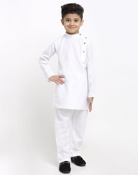 Linen Designer Kurta Pajama Set For Boys/Kids By Treemoda|White| Kurta Pajama Set