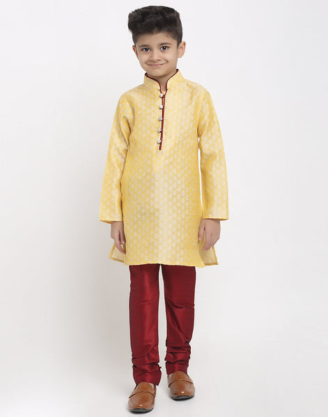 Brocade Kurta Pajama Set For Boys/Kids By Treemoda|Light Golden| Kurta Pajama