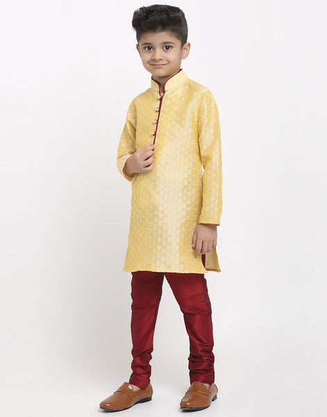 Brocade Kurta Pajama Set For Boys/Kids By Treemoda|Light Golden| Kurta Pajama