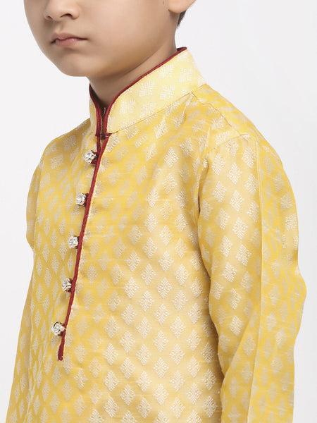 Brocade Kurta Pajama Set For Boys/Kids By Treemoda|Light Golden| Kurta Pajama