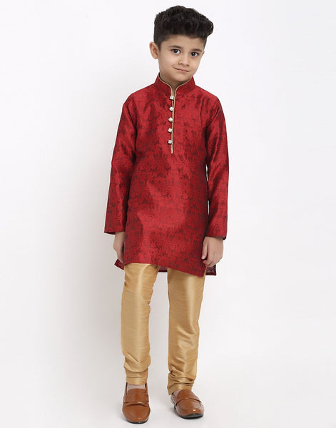 Brocade Kurta Pajama Set For Boys/Kids By Treemoda|Red| Kurta Pajama Set