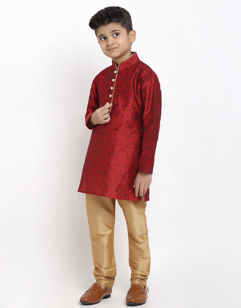 Brocade Kurta Pajama Set For Boys/Kids By Treemoda|Red| Kurta Pajama Set