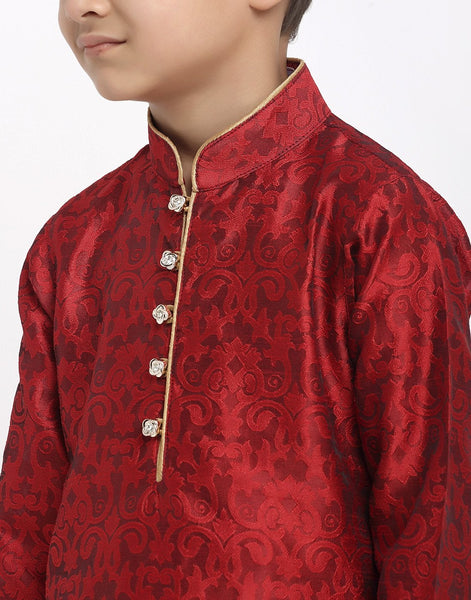 Brocade Kurta Pajama Set For Boys/Kids By Treemoda|Red| Kurta Pajama Set