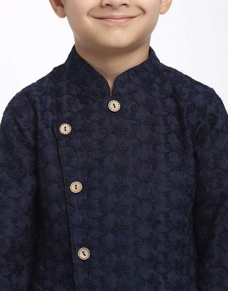 Lucknowi Chikankari Cotton Kurta Pajama Set For Boys/Kids By Treemoda|Navy Blue| Kurta Pajama Set