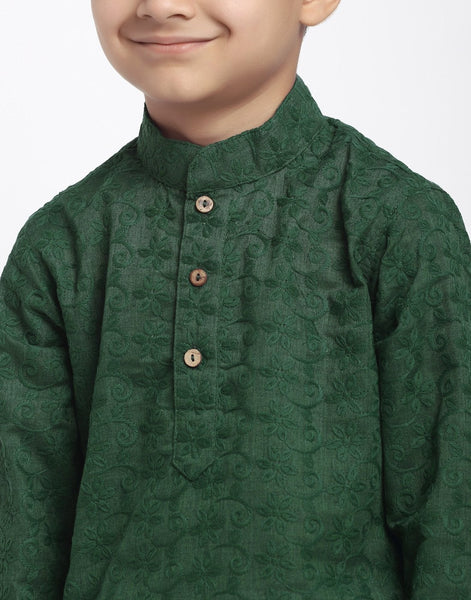 Lucknowi Chikankari Cotton Kurta Pajama Set For Boys/Kids By Treemoda|Green| Kurta Pajama Set