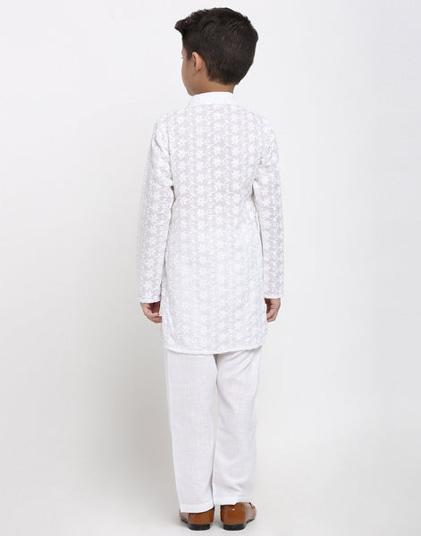 Lucknowi Chikankari Cotton Kurta Pajama Set For Boys/Kids By Treemoda|White| Kurta Pajama Set