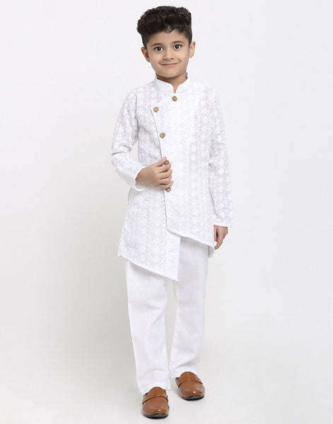 Lucknowi Chikankari Cotton Kurta Pajama Set For Boys/Kids By Treemoda|White| Kurta Pajama Set