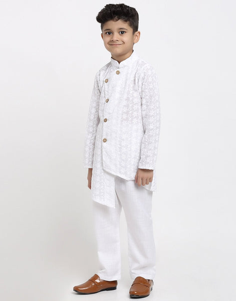 Lucknowi Chikankari Cotton Kurta Pajama Set For Boys/Kids By Treemoda|White| Kurta Pajama Set