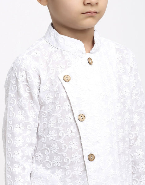 Lucknowi Chikankari Cotton Kurta Pajama Set For Boys/Kids By Treemoda|White| Kurta Pajama Set