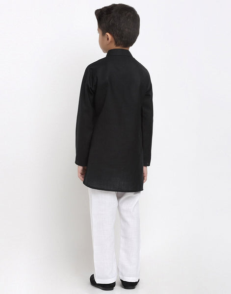 Linen Designer Kurta Pajama Set For Boys/Kids By Treemoda|Black| Kurta Pajama Set