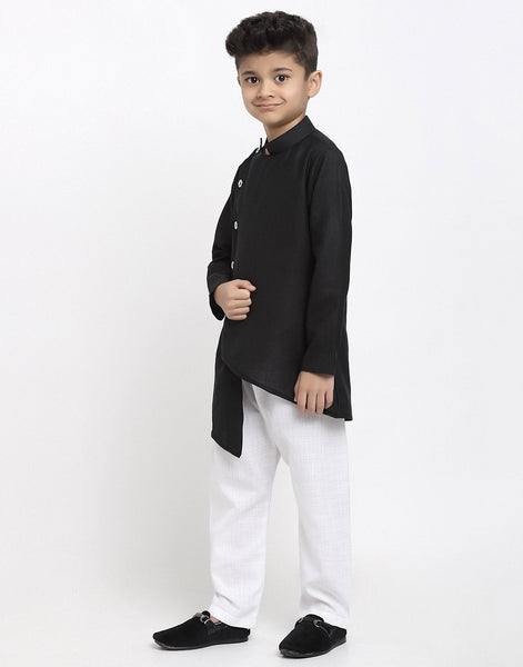 Linen Designer Kurta Pajama Set For Boys/Kids By Treemoda|Black| Kurta Pajama Set