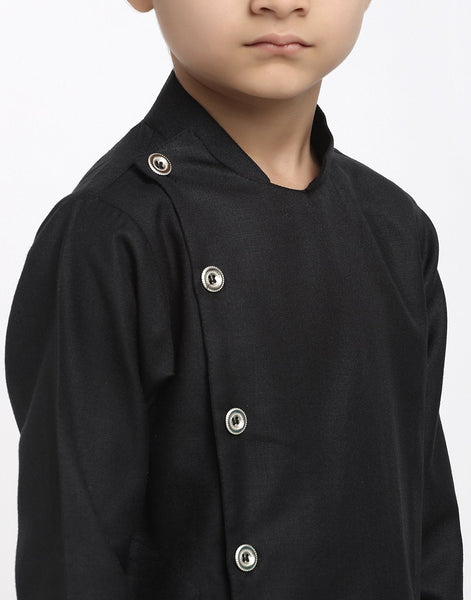 Linen Designer Kurta Pajama Set For Boys/Kids By Treemoda|Black| Kurta Pajama Set