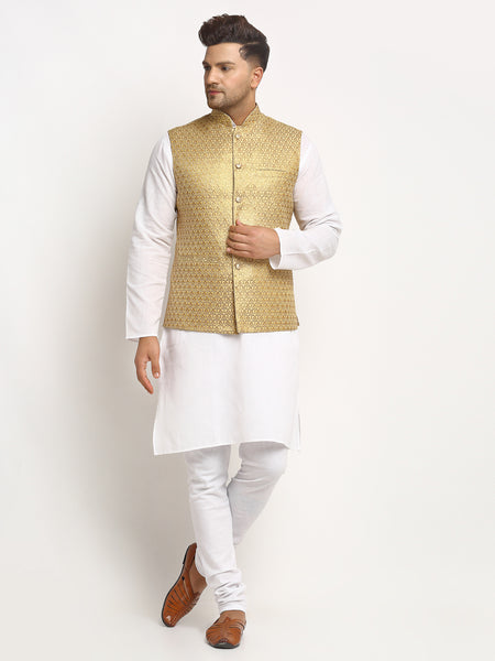 New Designer Men Dark Golden Brocade Nehru Jacket With Golden Work By Treemoda