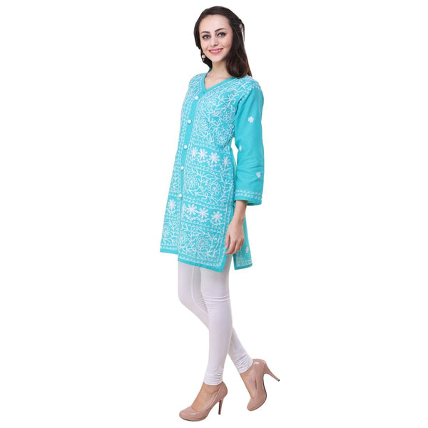 Women Lucknow Chikan Georgette Black Kurtiv