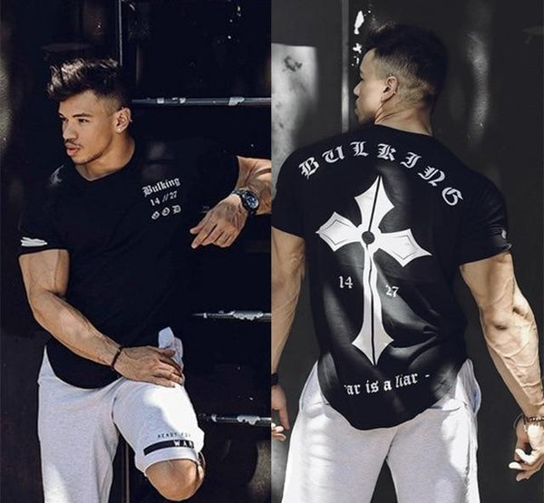 Men Run Jogging Sports Cotton T-shirt for Fitness and bodybuilding