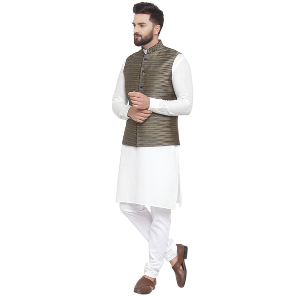 Treemoda New Designer Men Black And Golden Brocade Nehru Jacket For Men