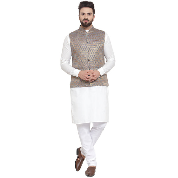 Treemoda New Designer Men Blue And Golden Brocade Nehru Jacket For Men