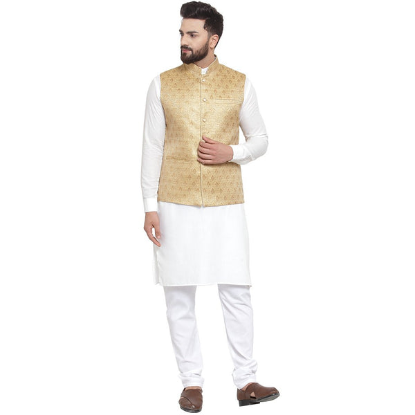 New Designer Men Golden Brocade Nehru Jacket By Treemoda