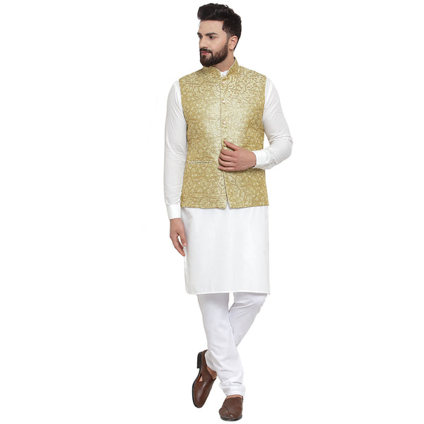 New Designer Men Green Brocade Nehru Jacket By Treemoda