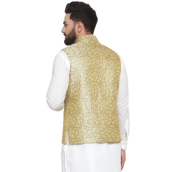 New Designer Men Green Brocade Nehru Jacket By Treemoda