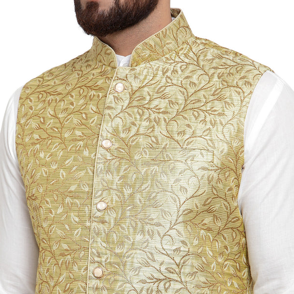New Designer Men Green Brocade Nehru Jacket By Treemoda