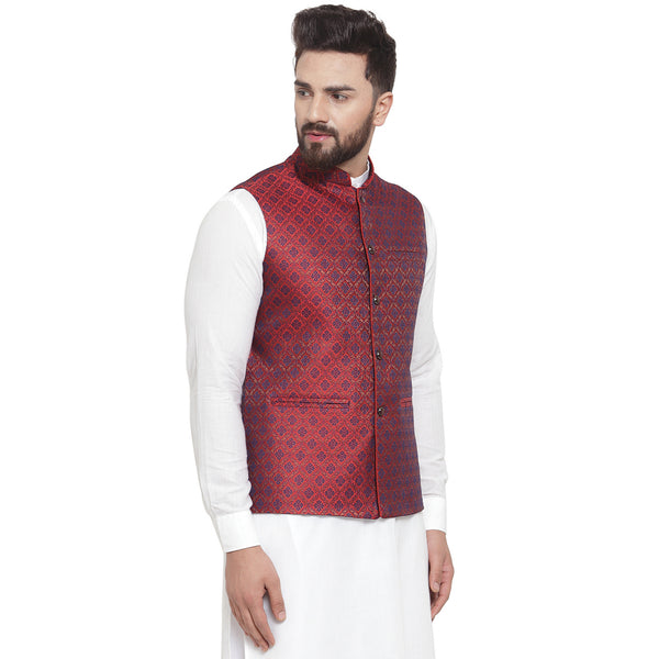Treemoda New Designer Men Maroon Brocade Nehru Jacket For Men