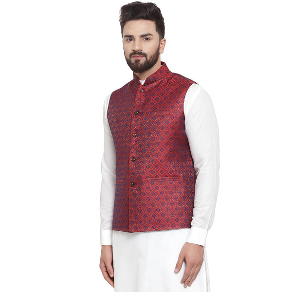 Treemoda New Designer Men Maroon Brocade Nehru Jacket For Men