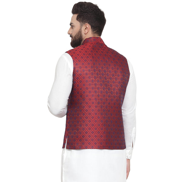 Treemoda New Designer Men Maroon Brocade Nehru Jacket For Men