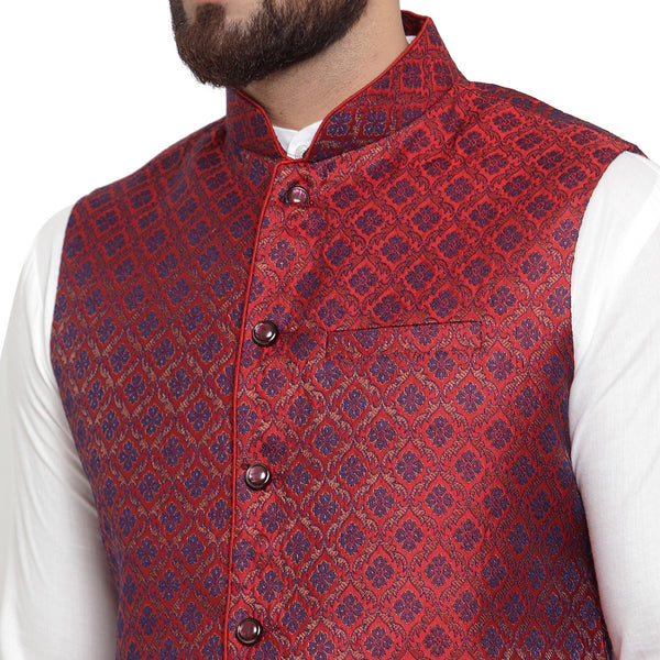 Treemoda New Designer Men Maroon Brocade Nehru Jacket For Men
