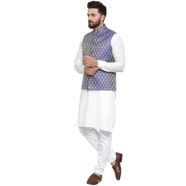 Treemoda New Designer Men Blue Brocade Nehru Jacket For Men