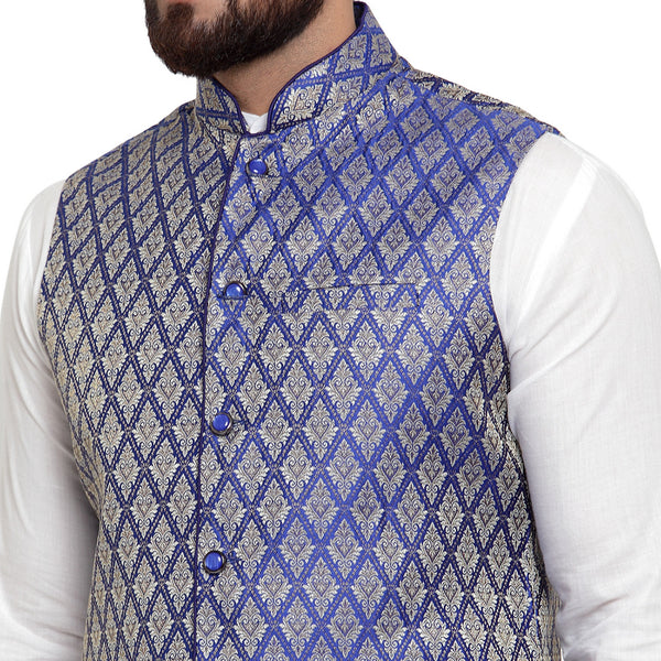 Treemoda New Designer Men Blue Brocade Nehru Jacket For Men