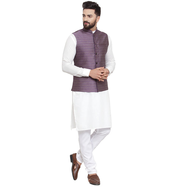 New Designer Men Violet Brocade Nehru Jacket By Treemoda